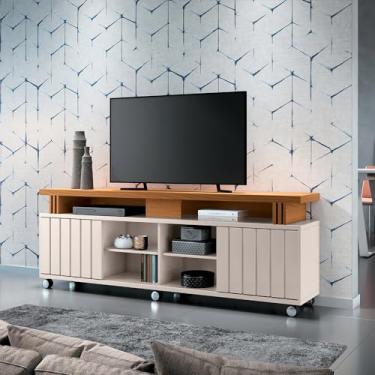 Imagem de Bancada Decorativa Grohl 1.8 Porta Deslizante TV até 70 Pol Off White/Cinamomo G26 - Gran Belo