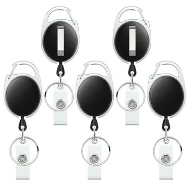 Imagem de Uniclife Pacote com 5 Carretel retrátil para crachá porta-crachás, resistente e retrátil, caixa forte de ABS com bobina de mola de aço inoxidável, clipe mosquetão de corda de nylon