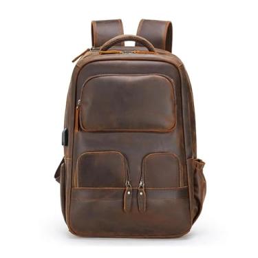 Imagem de Mochila de couro genuíno para homens, mochila para laptop de 15.6 polegadas, mochila de viagem masculina para viagem ao ar livre (Color : 1, Size : 16 Inches)