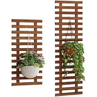 Imagem de Suporte de madeira para plantador de parede, estrutura de escalada, suporte de exibição suculento suspenso vertical, cerca, prateleira de flores, decorações de parede para varanda, jardim, s
