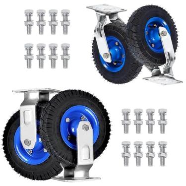 Imagem de Rodízio giratório, rodízio fixo, conjunto de 4, rodas de transporte industrial de carrinho, conjunto de rodízios resistentes, 15 cm, 20 cm, 20 cm, roda de pé de substituição de móveis