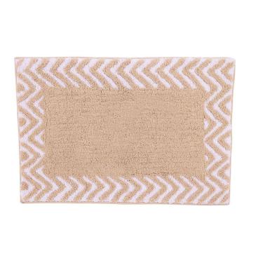 Imagem de Tapete De Quarto Kids Infantil Bebê Algodão Retangular Vizapi Chevron 120x160Cm Bege Branco