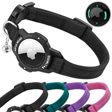 Imagem de Coleira para gatos Luminous AirTag Breakaway, coleira OUCWLTAG GPS para gatos com suporte de etiqueta Apple Air, coleiras rastreadoras de gatos com faixa elástica de segurança para meninas, meninos, gatinhos e filhotes (18 a 25 cm, preto)
