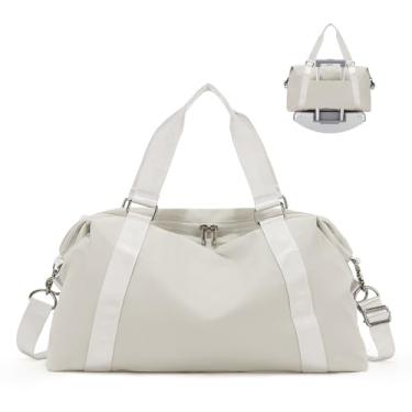 Imagem de Bolsa feminina de fim de semana, leve, de viagem, com manga de carrinho e bolso molhado, bolsa de viagem para itens pessoais, bolsa de viagem, bolsa esportiva à prova d'água, bolsa hospitalar, Bege,