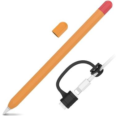 Imagem de LJFLYXRI Capa para Apple Pencil 1ª geração, design antirolagem de duas cores, aderência confortável e proteção aprimorada, transforme seu lápis com o estojo clássico com aderência perfeita (laranja e