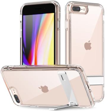 Imagem de oakxco Capa para iPhone 7 Plus/iPhone 8 Plus com suporte transparente de metal embutido, plástico rígido transparente e silicone TPU com borda macia, capa fina e à prova de choque para mulheres e