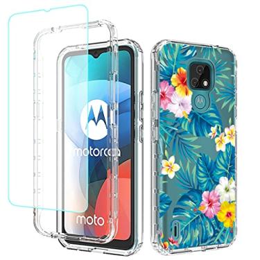 Imagem de sidande Capa para Moto E7, Motorola E7 XT2095-1 com protetor de tela de vidro temperado, capa protetora fina de TPU floral transparente para celular para Motorola Moto E7 (flores e folhas)