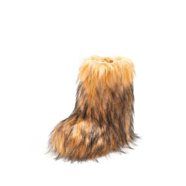 Imagem de IXU Bota feminina de pele sintética, bico redondo, felpudo, bico redondo, camurça, neve, inverno, confortável, confortável, quente, curta, para uso externo, para uso interno, botas de cano médio,