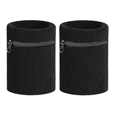 Imagem de Amyzor – Pulseira esportiva grossa de cor sólida com zíper/carteira de pulso multicolorida para homens e mulheres correr, caminhar, basquete, tênis, caminhadas, crossfit para viagem 3,1 x 3,1, Preto, Free Size