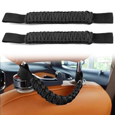 Imagem de RBOKO 2 peças de alças de segurança anticolisão para encosto de cabeça, kit de alças de barra de rolo traseiro dianteiro do carro, acessórios internos automotivos resistentes universais para