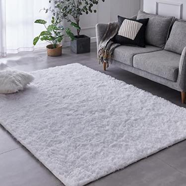 Imagem de TABAYON Tapete felpudo de 1,2 m x 1,8 m branco ultramacio para sala de estar, tapetes de pele sintética para quarto de crianças, decoração de casa