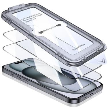 Imagem de Supdeal Película protetora de tela para iPhone 15 Plus [2 unidades] - Película de vidro temperado transparente HD de dureza 9H [fácil instalação] [sem bolhas] para Apple iPhone 15 Plus (6,7 polegadas)