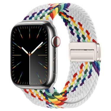 Imagem de Pulseira esportiva de nylon compatível com Apple Watch Ultra 2 de 49 mm, 45 mm, 44 mm, 42 mm, 41 mm, 40 mm, 38 mm, pulseira magnética de tecido trançado macio para Apple Watch séries