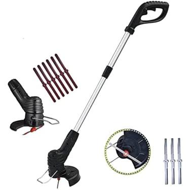 Imagem de Cortador de grama portátil leve elétrico sem fio ferramenta cortador de ervas daninhas para jardim, elescópico leve com 3 cabeças de corte de metal e 6 lâminas de nylon