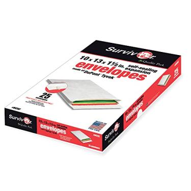 Imagem de Quality Park Envelopes de Expansão de 3,8 cm Tyvek de Extremidade Aberta Leve da Survivor, 38 cm, Aba Quadrada, Fecho Redi-Strip, 25 x 33, Branco, 25/Caixa