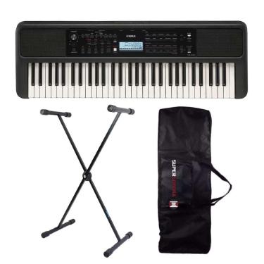 Imagem de Teclado Yamaha PSR-E383 Preto Arranjador 61 Teclas + Suporte em X + Capa