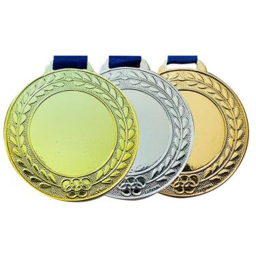 Imagem de Kit 12 Medalhas 5,5cm Centro Liso Metal Ouro Prata Bronze mesclado