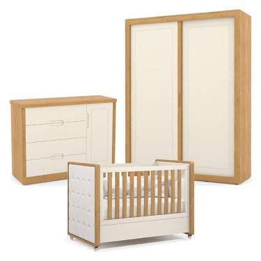 Imagem de Quarto De Bebe 2 Portas Tutto New Freijó Off White Com Capitonê New Boucle - Matic