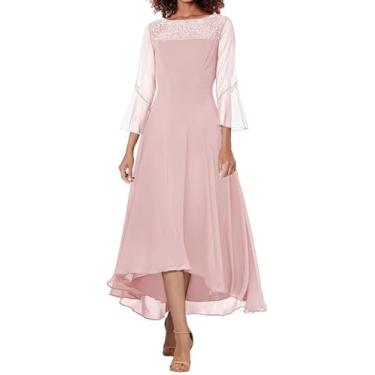 Imagem de Vestidos Mãe da Noiva Chiffon Vestidos de Convidada de Casamento para Mulheres Vestidos Mãe do Noivo Comprimento Chá, rosa, 15