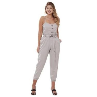 Imagem de Conjunto Linho Blusa Regata Cropped Botão Frente Alça Alcinha Calça Jogger Verão Social VL0609-Feminino