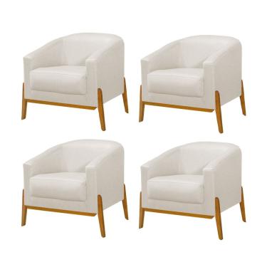 Imagem de Kit 4 Poltronas Living Base em Madeira Maciça Flórida Linho Crú