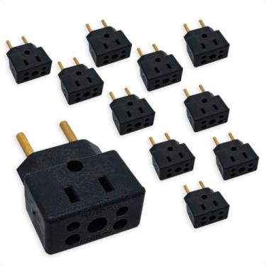 Imagem de KIT 10 Adaptador De Tomada Universal Em Porcelana Preto 3 Pinos Benjamin 10A/20A Para 2 e 3 Pinos Bivolt 110V/220V Pino Grosso Secadores Chapinhas Air Fryer Fritadeiras Aquecedores Microondas PREMIUM