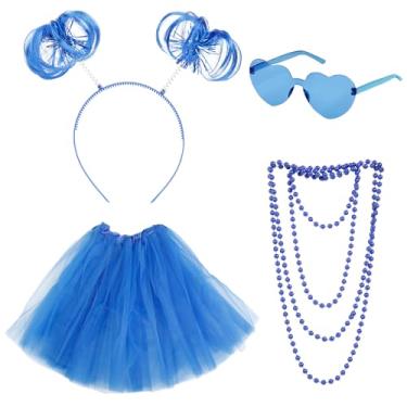 Imagem de Blue Tutu Costume Accessories for Women Girls Blue Pom Pom Headband Bead Necklace Heart Sunglasses Tulle Skirt Set for Spirit Week Wear Halloween Cosplay Outfit Party Favors
