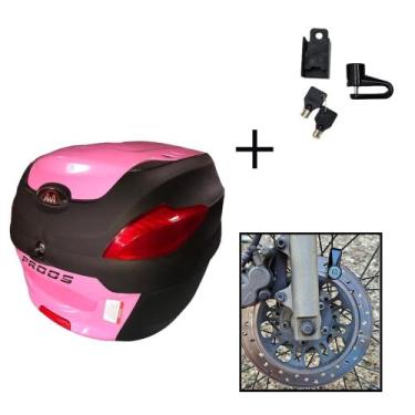 Imagem de Baú Bauleto 41l Awa + Cadeado Trava Disco Moto Antifurto, Rosa