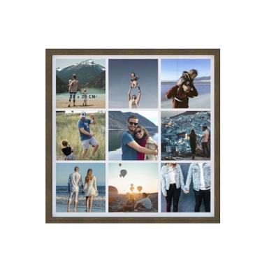 Imagem de Porta Retrato Multifotos 9 Fotos 20x20cm Moldura 70x70cm Decoração Parede Sala Quarto Hall Paspatur Branco com Acetato (Tabaco)