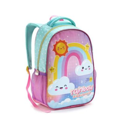 Imagem de Mochila Infantil Costas Meninas Escolar Slime Arco Iris Seanite, Azul