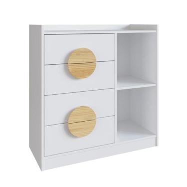 Imagem de Cômoda Édez Cembra, 2 Prateleiras e 4 Gavetas, Branco Ártico - Herval