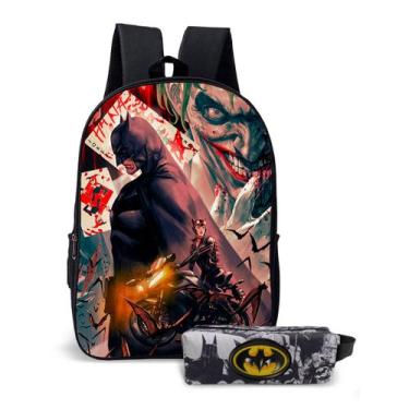 Imagem de Kit Mochila com Estojo Escolar do Homem Morcego Batman para Meninos - 