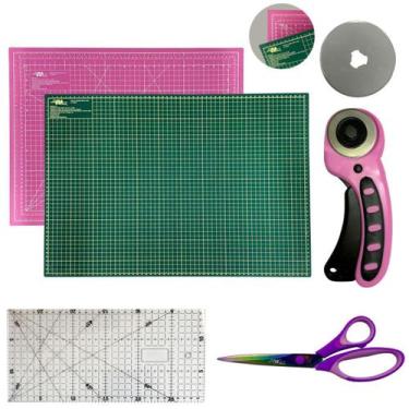 Imagem de Kit Base de Corte A3 Placa 45x30cm Régua 30x15cm Tesoura de Titanio Co