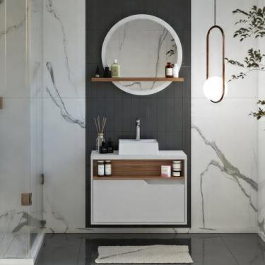 Imagem de Gabinete para Banheiro com Cuba e Espelheira 80 Jasper - Miroo Móveis