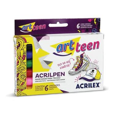 Imagem de Caneta Marcador Permanente Para Tecidos Acrilpen Kit 6 Cores - acrilex