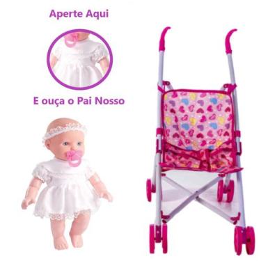 Imagem de Kit Boneca Reza Primeira Oração Pai Nosso + Carrinho Bebê - Milk Brinq