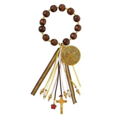 Imagem de Cabide de porta Autom Catholic Gifts St. Benedict Beaded Blessings, pacote com 2, marrom e dourado