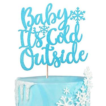 Imagem de Rsstarxi 1 Pack Baby It's Cold Outside Cake Topper Glitter Winter Snowflake Baby Shower Cake Pick for Winter Frozen Theme Snowflake Baby Shower Kids Birthday Christmas Party Cake Decorations Blue