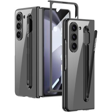 Imagem de Wibrthz Capa transparente para Samsung Galaxy Z Fold 5 com suporte para caneta S e S Pen, capa transparente com revestimento de cristal com protetor de tela, capa antiarranhões à prova de choque para