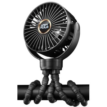 Imagem de KIDEE Mini ventilador de carrinho, ventiladores portáteis de bebê, operado por bateria, tela LED com 3 velocidades, pequeno clipe no ventilador de mesa recarregável por USB, ventiladores portáteis