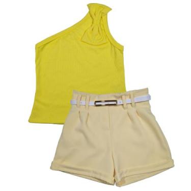 Imagem de Conjunto Short Cinto Blusinha Menina Criança - 2L Kids, Amarelo laço, 