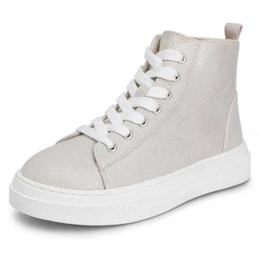 Imagem de CCVON Tênis feminino de cano alto, botas infantis fofas, plataformas, para crianças pequenas/grandes, Caqui, 17