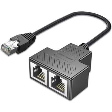 Imagem de AKWOR Divisor de Ethernet, RJ45 1 macho para 2 fêmeas LAN Ethernet divisor adequado para Super Cat5, Cat5e, Cat6, adaptador de conector de soquete Ethernet LAN Cat7..