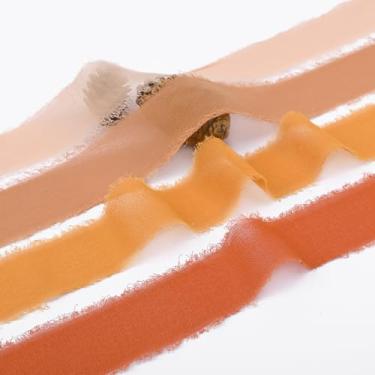 Imagem de U-LIAN 4 peças de fita de seda de chiffon com franja feita à mão 3,8 cm x 5,47 m x 4 peças (total 21,87 jardas) conjunto de fitas de outono para convites de casamento, buquês de noiva, embrulhos de