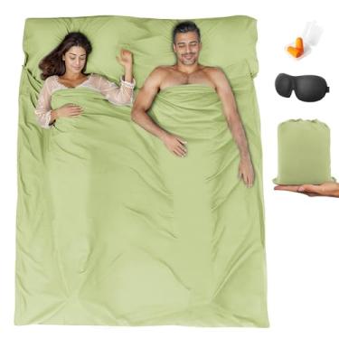 Imagem de BREENHILL Forro de saco de dormir duplo, lençóis de acampamento e lençol de viagem, albergues e saco de dormir para adultos, para mochilão, hotéis leves, individuais e duplos, sacos de dormir verdes