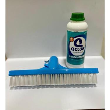 Imagem de Kit Escova De Piscina Nylon Reta 33cm Sodramar  + Limpa bordas Qclor 1
