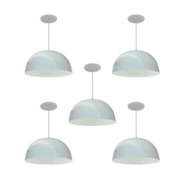 Imagem de Kit 5 Luminária Pendente Meia Lua 24cm Com Interior Branco Brilho Fiaç
