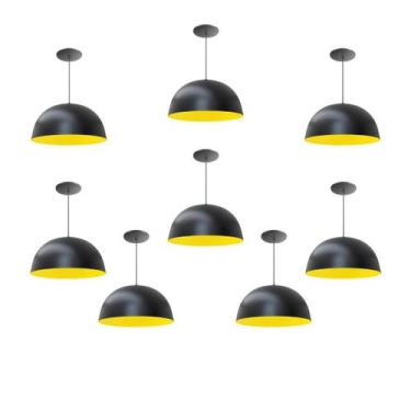 Imagem de Kit 8 Luminária Pendente Meia Lua 24cm Interior Amarelo Com Fiação 110