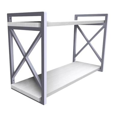 Imagem de Prateleira Estilo Industrial Suspensa 20x60cm com MDF BRANCO Estilo Industrial Funcionalidade Decoração Estante Moderna Cozinha Escritório Sala (PRATA)