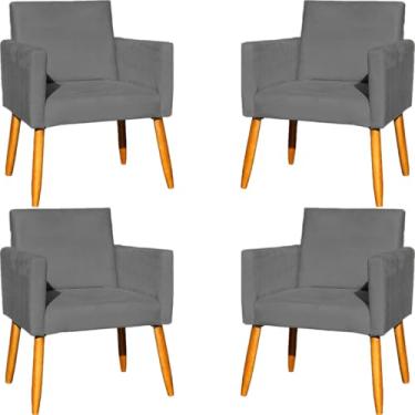 Imagem de Kit 4 Poltronas Para Sala Decorativas Nina Cadeiras Reforçadas Confortáveis Para Recepção Manicure Sala De Espera Escritório Consultório Suede Cores Pé Castanho (Cinza)